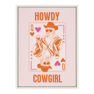 Sylvie Howdy Cowgirl Pink Orange Framed Canvas by Honey Island Studio
