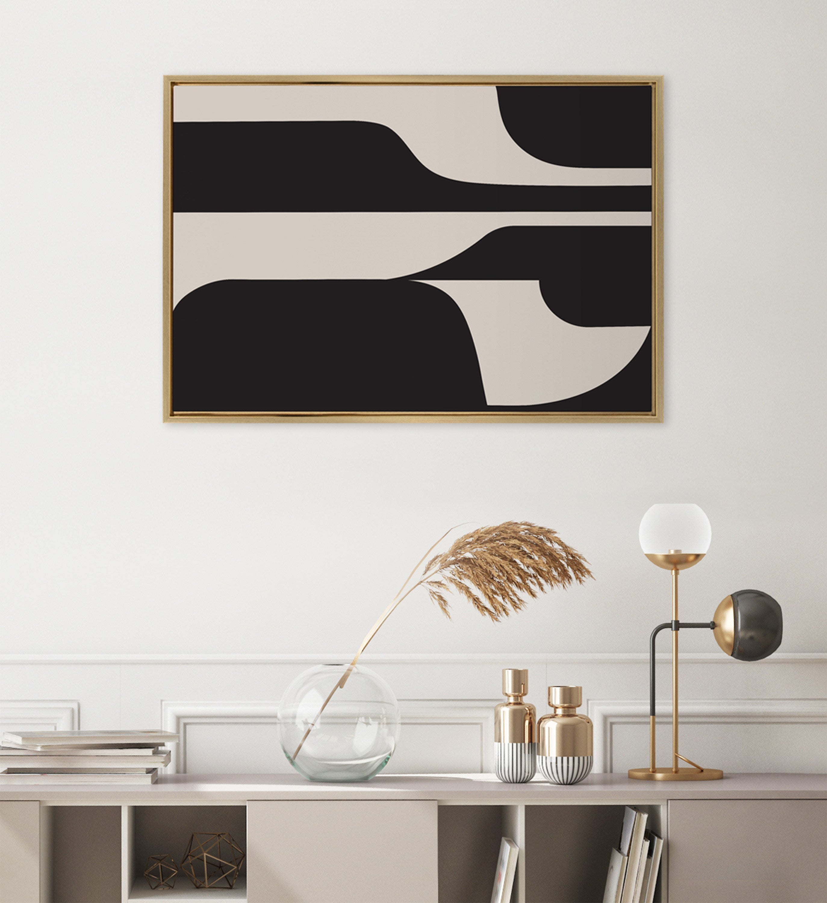 Sylvie Eye Catching Sleek Abstract 6 Black and Beige Framed Canvas by kateandlaurel - product image 10 for Resin Society