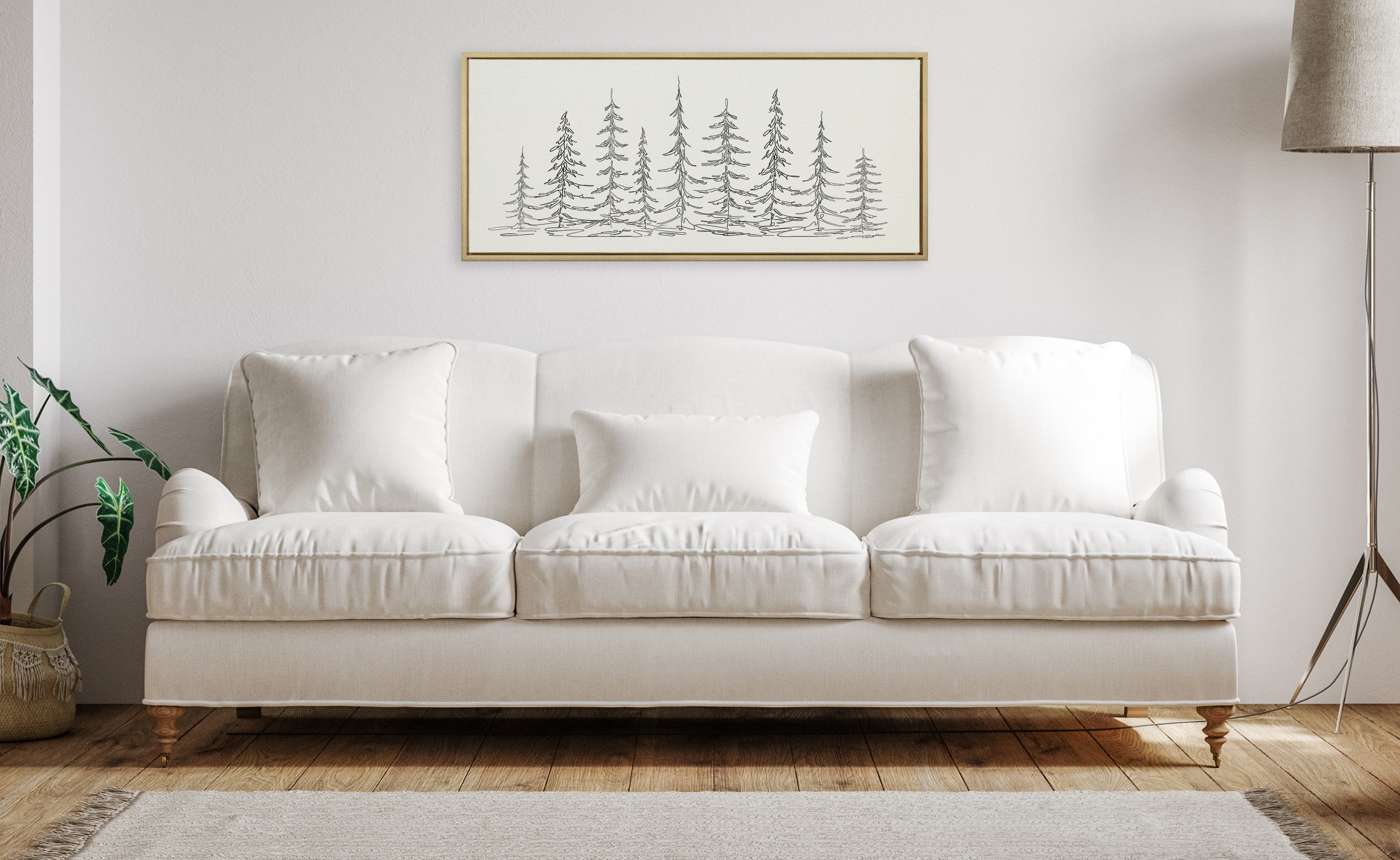 Sylvie Minimalist Evergreen Trees Sketch Framed Canvas