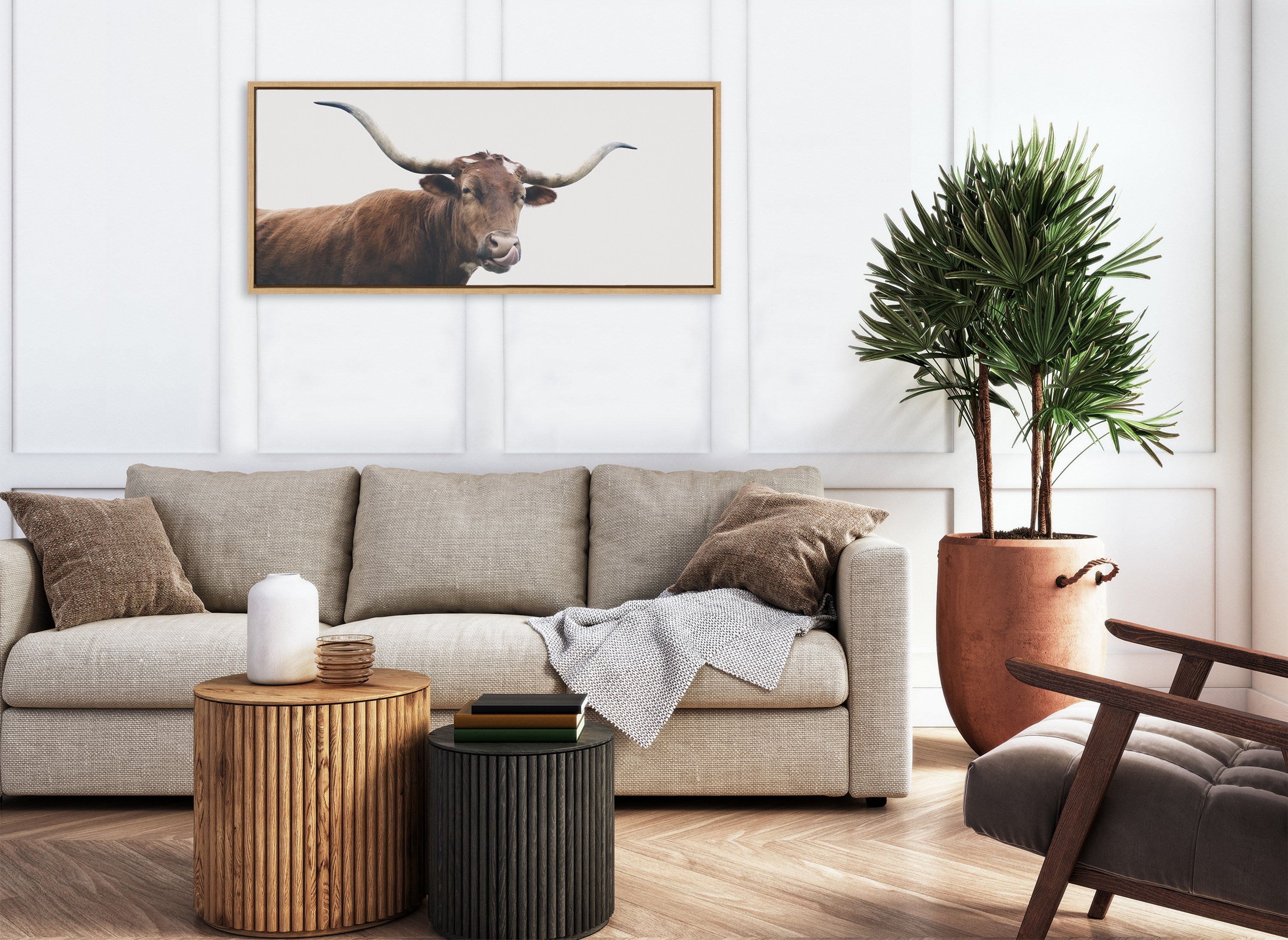 Sylvie Texas Longhorn Cow Lick Framed Canvas by kateandlaurel - product image 10 for Resin Society