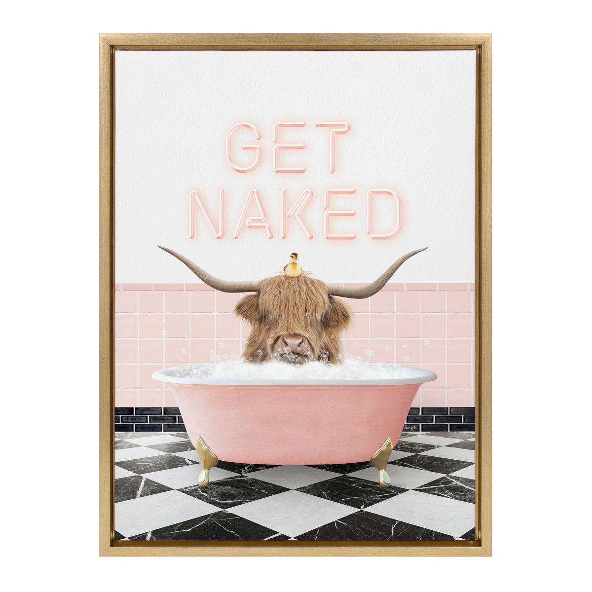 Sylvie Highland Cow Randal Neon Sign Bath Framed Canvas by Amy Peterson