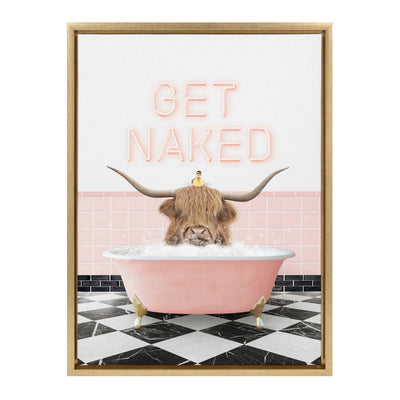 Sylvie Highland Cow Randal Neon Sign Bath Framed Canvas by Amy Peterson