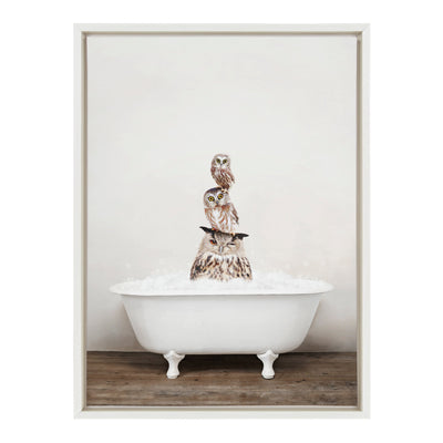 Sylvie Stacked Owls in Rustic Bath Framed Canvas by kateandlaurel - product image 2 for Resin Society