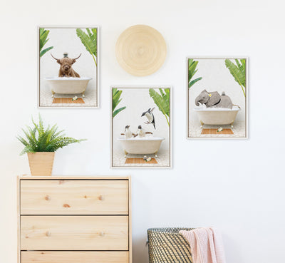Sylvie Beaded Baby Elephant Bali Bath Framed Canvas by Amy Peterson