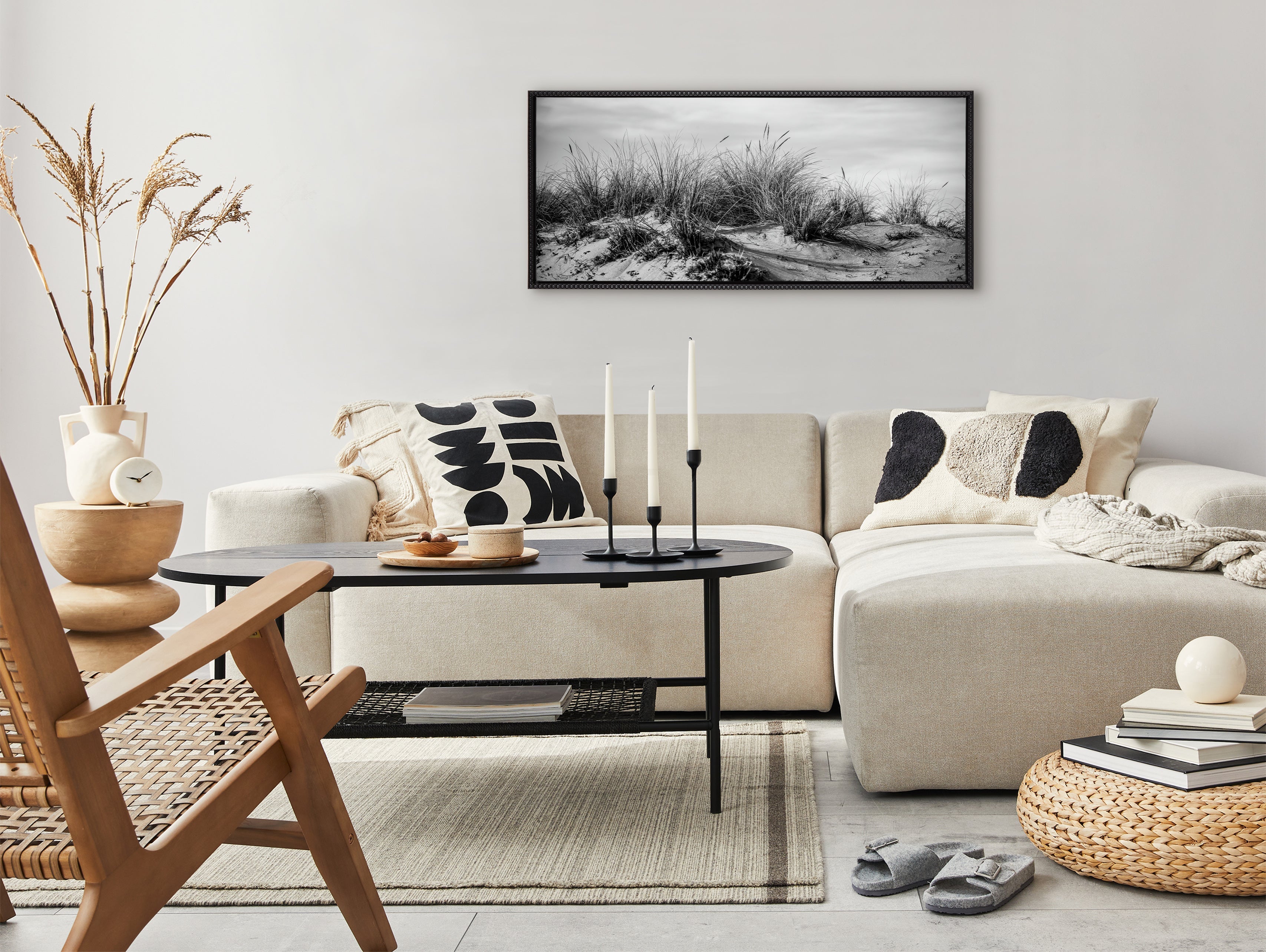 Sylvie Beaded Point Reyes No 4 Black and White Framed Canvas by Crystal Lynn Collins