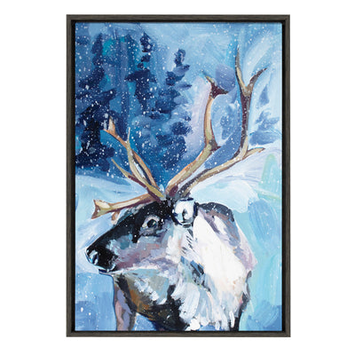 Sylvie Reindeer In Snow Framed Canvas by Rachel Christopoulos