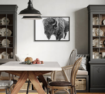 Sylvie Bison in Snow Black and White Framed Canvas by Amy Peterson Art Studio