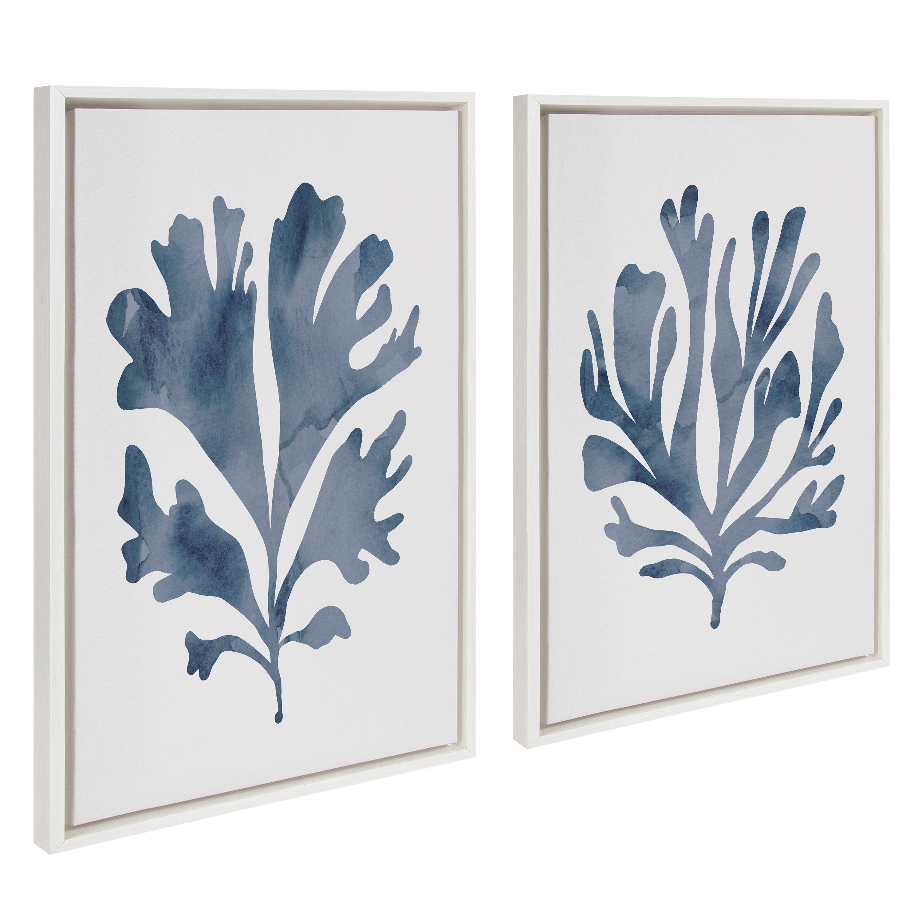 Sylvie Sophisticated Neutral Coral Blue 1 and 2 Framed Canvas Art Set by The Creative Bunch Studio