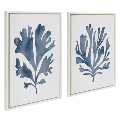 Sylvie Sophisticated Neutral Coral Blue 1 and 2 Framed Canvas Art Set by The Creative Bunch Studio