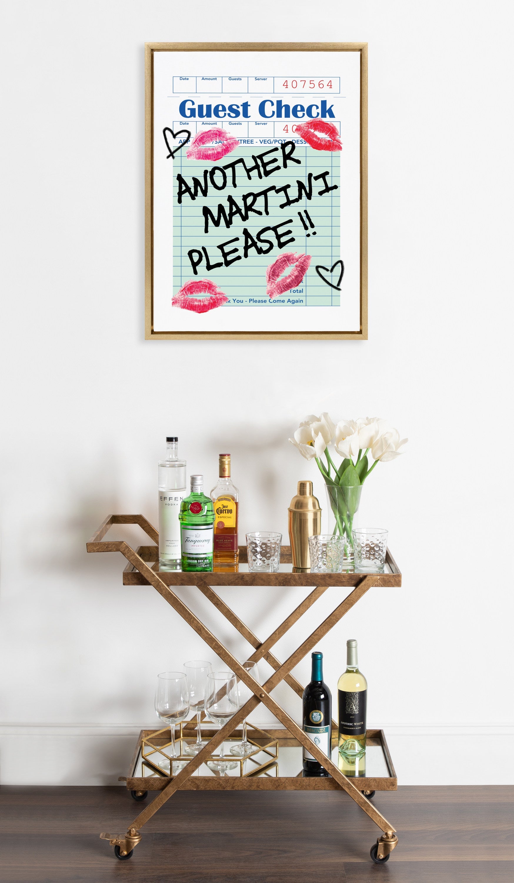 Sylvie Another Martini Guest Check Framed Canvas by Alli Standefer