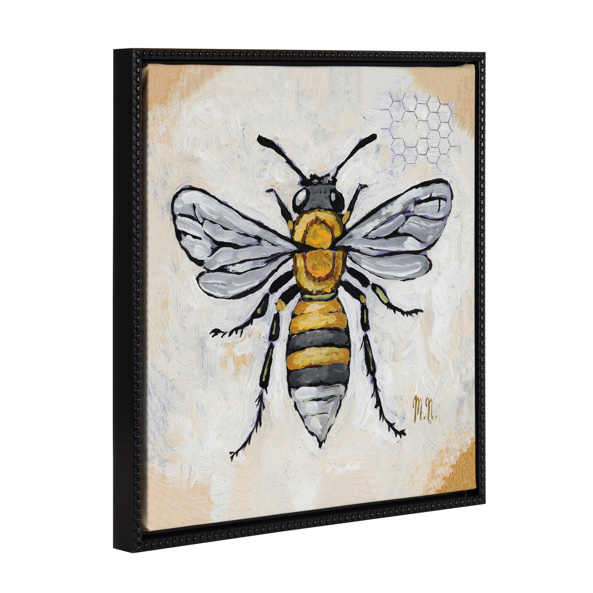 Sylvie Beaded Honeycomb Framed Canvas by Mackenzie Nelson showing honeycomb pattern with vintage beaded frame