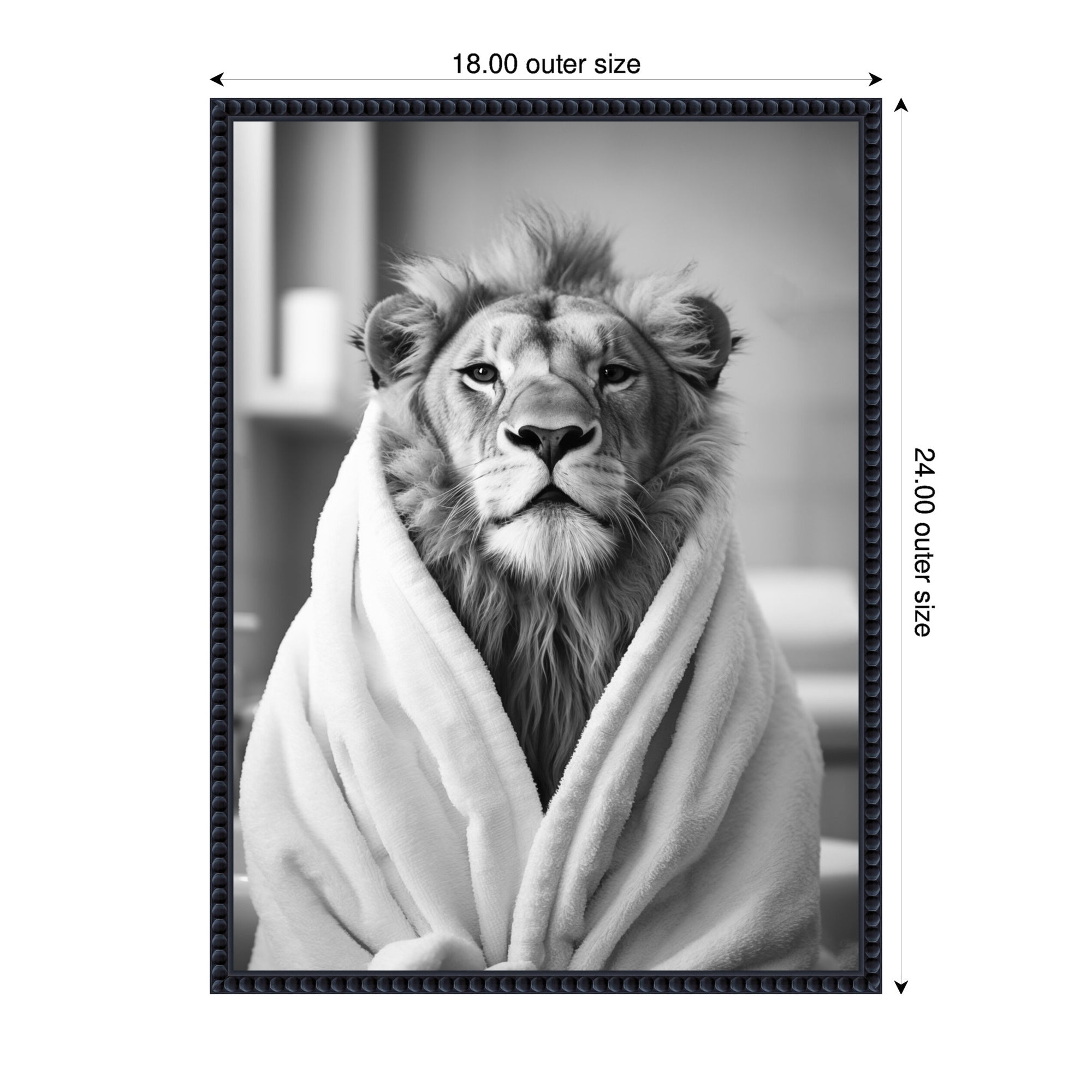 Sylvie Lion Bathroom Art Towel Robe Black and White Framed Canvas