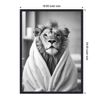 Sylvie Lion Bathroom Art Towel Robe Black and White Framed Canvas