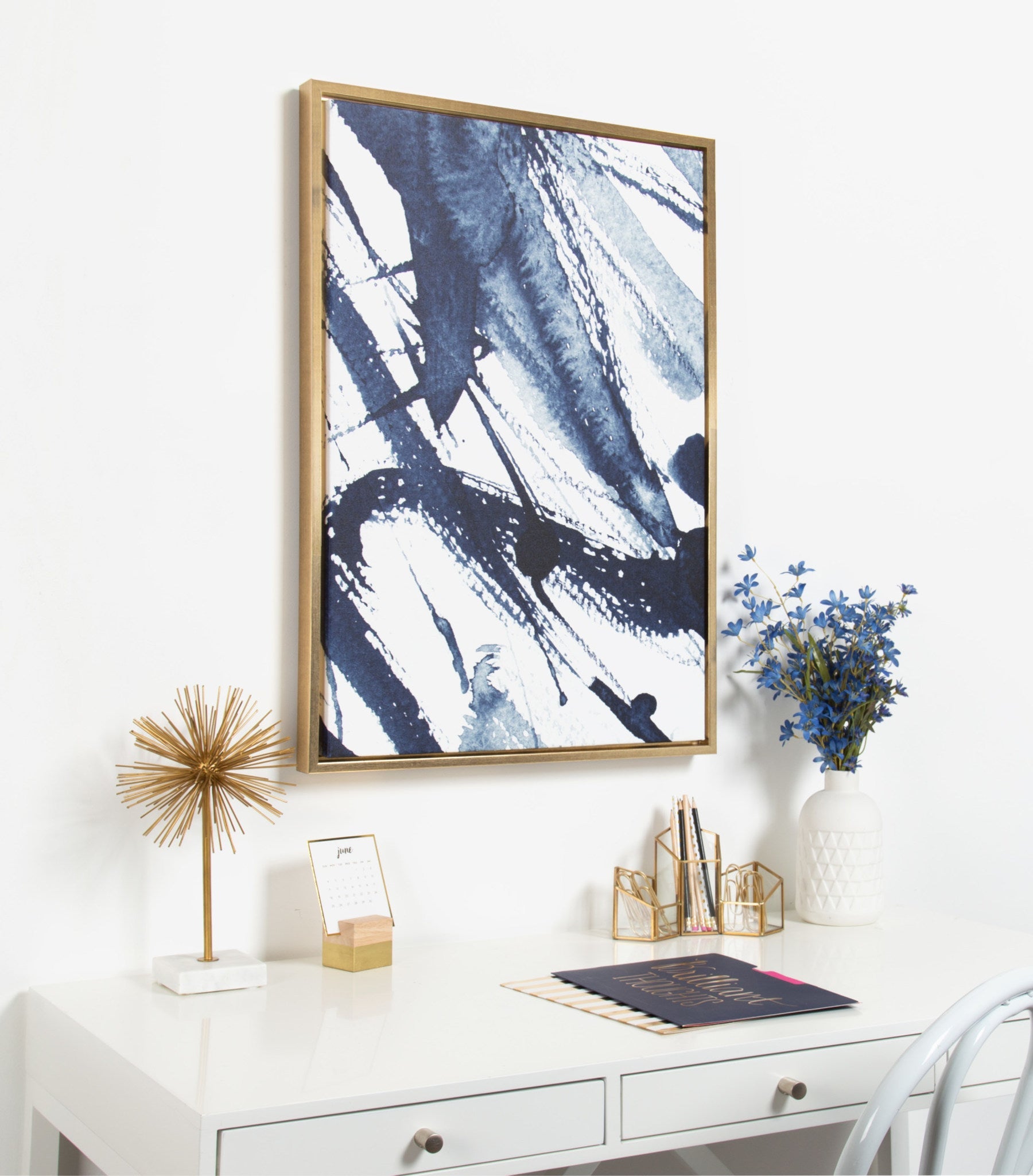 Sylvie Indigo Watercolor Framed Canvas by Amy Peterson Art Studio by kateandlaurel - product image 5 for Resin Society