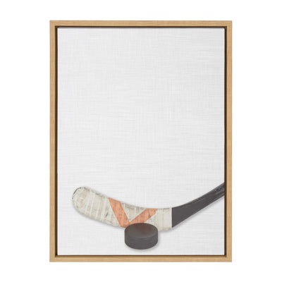 Sylvie Hockey Stick and Puck Framed Canvas, Natural 18x24 by kateandlaurel - main product image for Resin Society