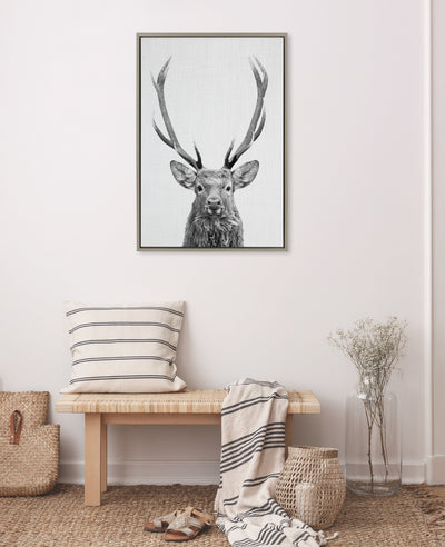 Sylvie The Red Deer BW Framed Canvas by Simon Te of Tai Prints