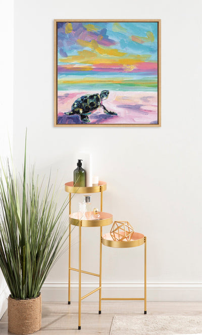 Sylvie Sunset Sea Turtle Framed Canvas by Rachel Christopoulos by kateandlaurel - product image 6 for Resin Society