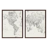 Sylvie Vintage Black and White World Map Framed Canvas Set
