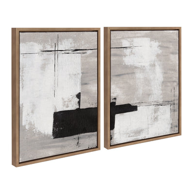 Sylvie Line 1 Left and Right Neutral Linen Framed Canvas Art Set by Nikita Jariwala showing abstract neutral tones in a floating canvas frame