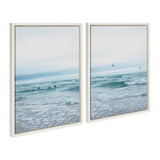 Sylvie Ocean Swim Left and Right framed canvas set showing ocean coastal imagery in floating polystyrene frames