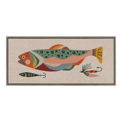Sylvie Gone Fishing Neutral Linen Texture Framed Canvas by Rachel Lee