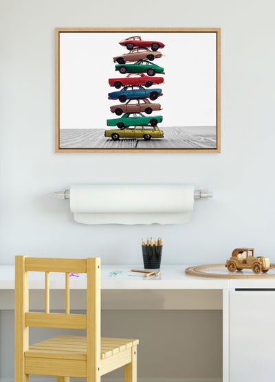 Sylvie Stacked Cars Framed Canvas by Saint and Sailor Studios