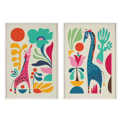 Sylvie Giraffe Garden and Giraffe Garden II Framed Canvas Art Set by Rachel Lee of My Dream Wall