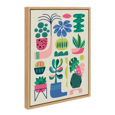 Sylvie Houseplants framed canvas artwork featuring green plants artwork by Rachel Lee in a lightweight polystyrene frame on wall