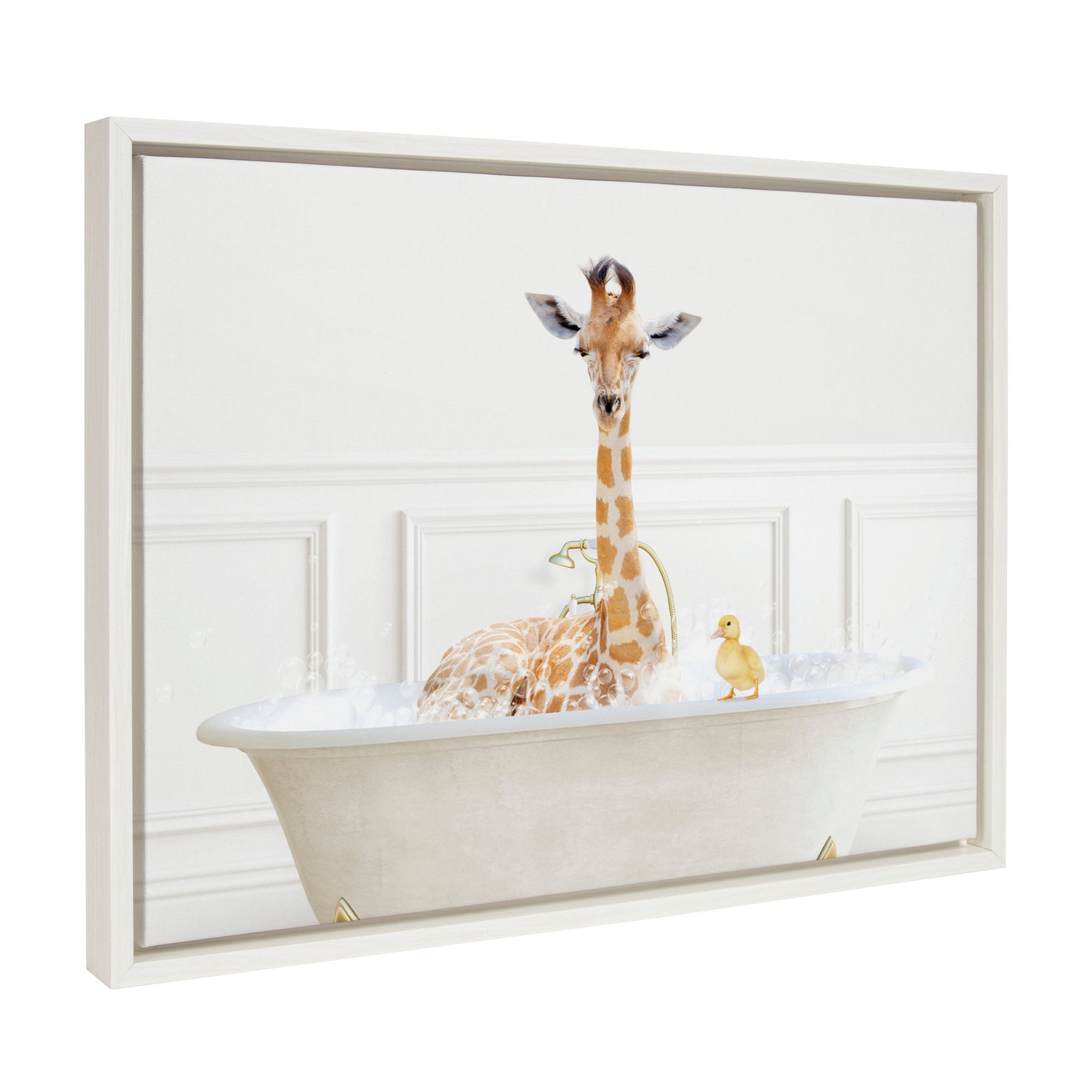 Sylvie Giraffe In Bubble Bath Neutral Style Framed Canvas by kateandlaurel - main product image for Resin Society