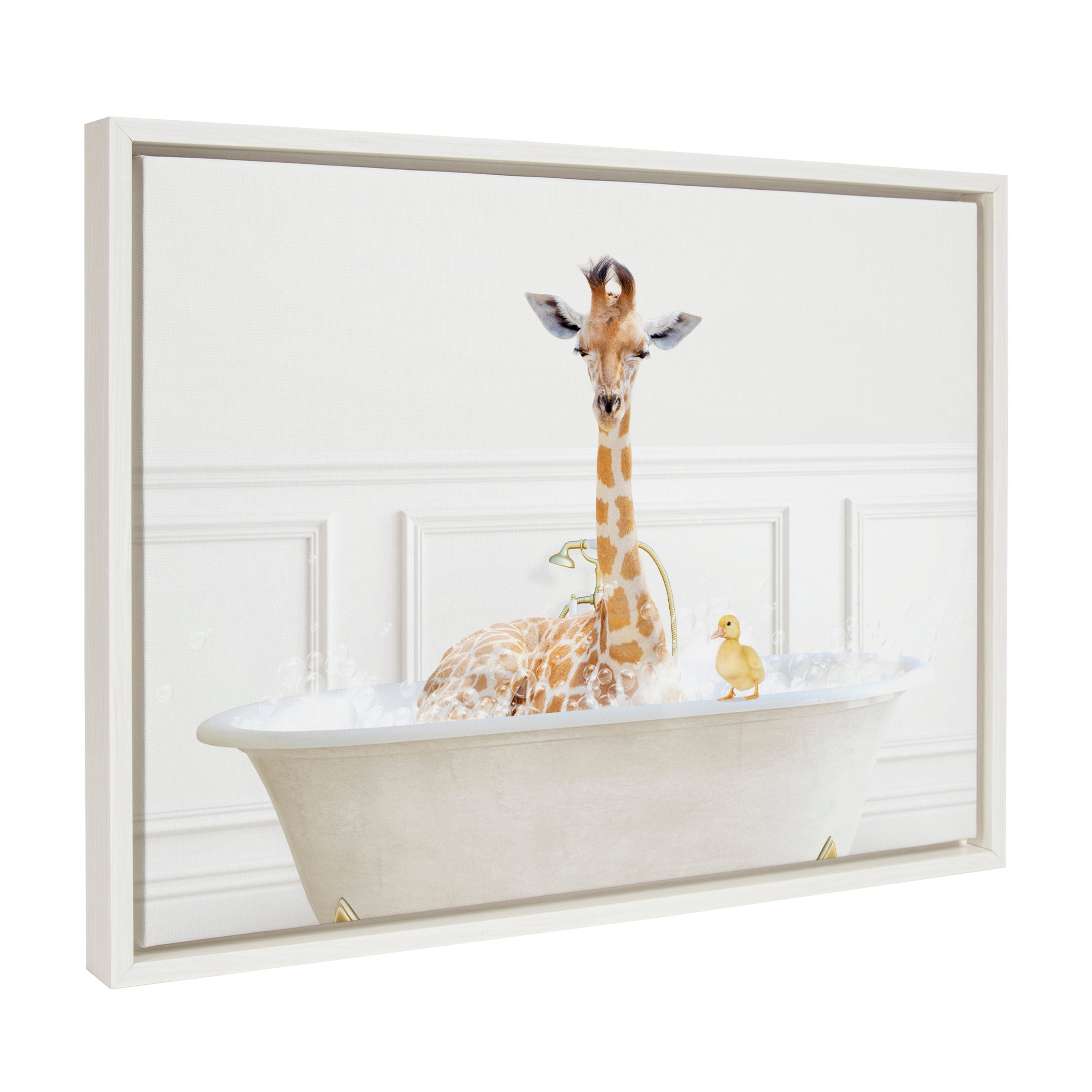 Sylvie Giraffe In Bubble Bath Neutral Style Framed Canvas by kateandlaurel - main product image for Resin Society