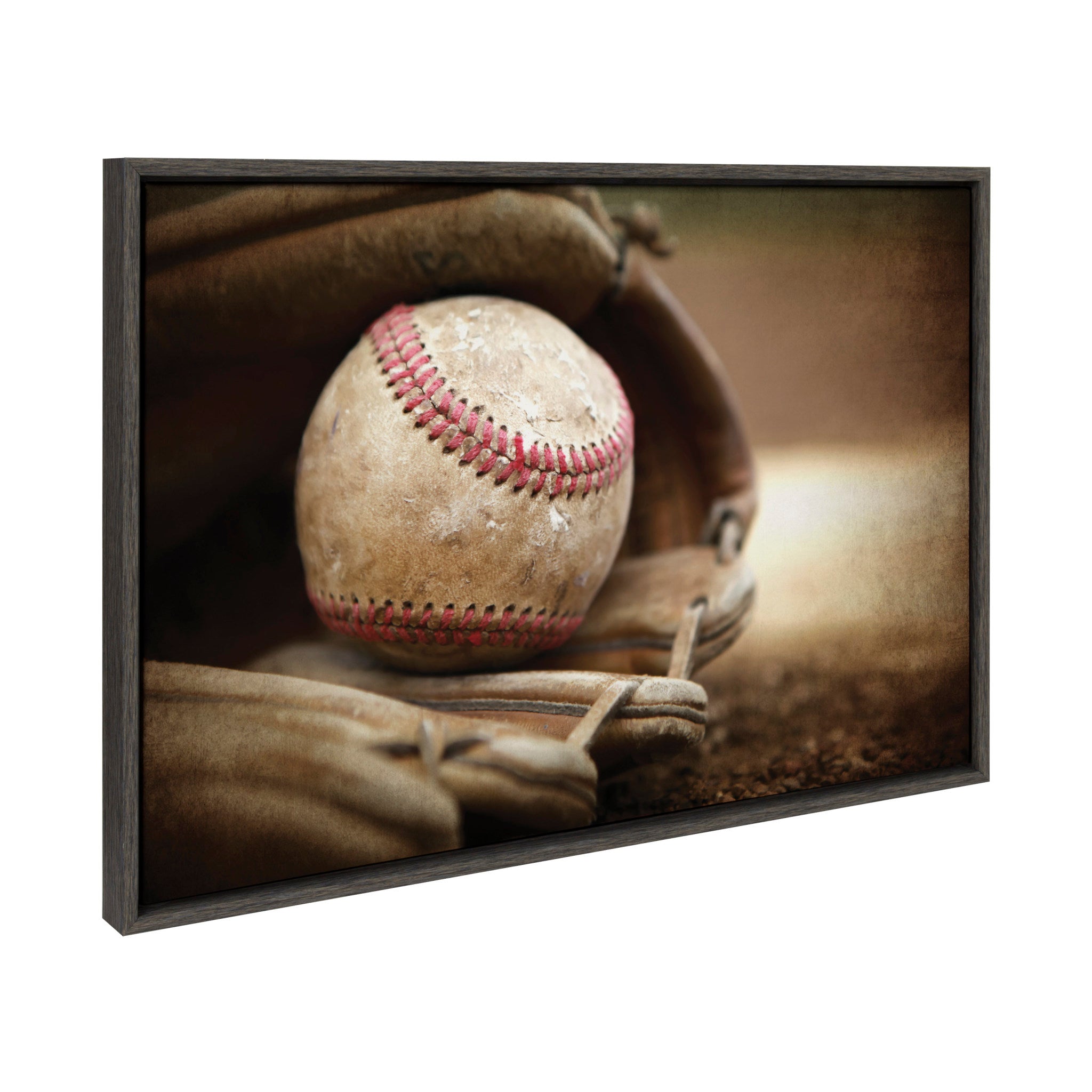 Sylvie Three Vintage Bats, Baseball Glove at Home Plate and Three Vintage Baseballs Framed Canvas Art Set