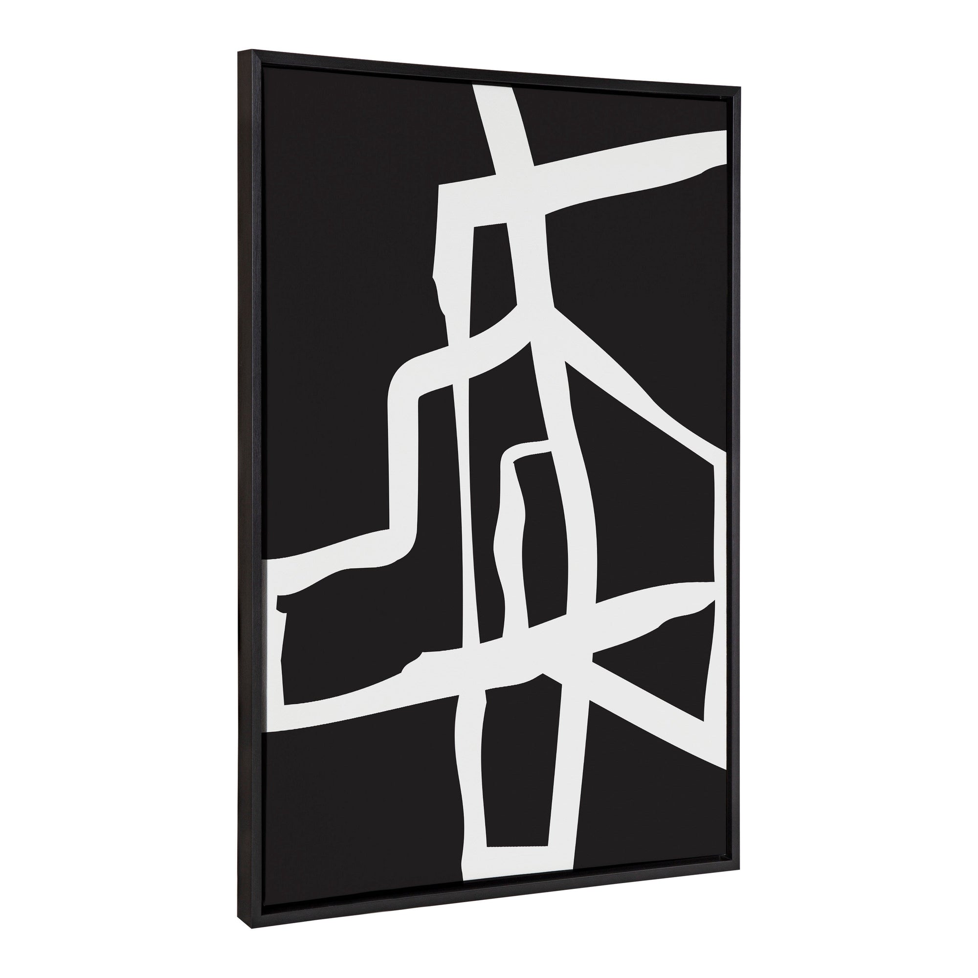Sylvie Bold Sophisticated Abstract White Stroke Framed Canvas by kateandlaurel - main product image for Resin Society