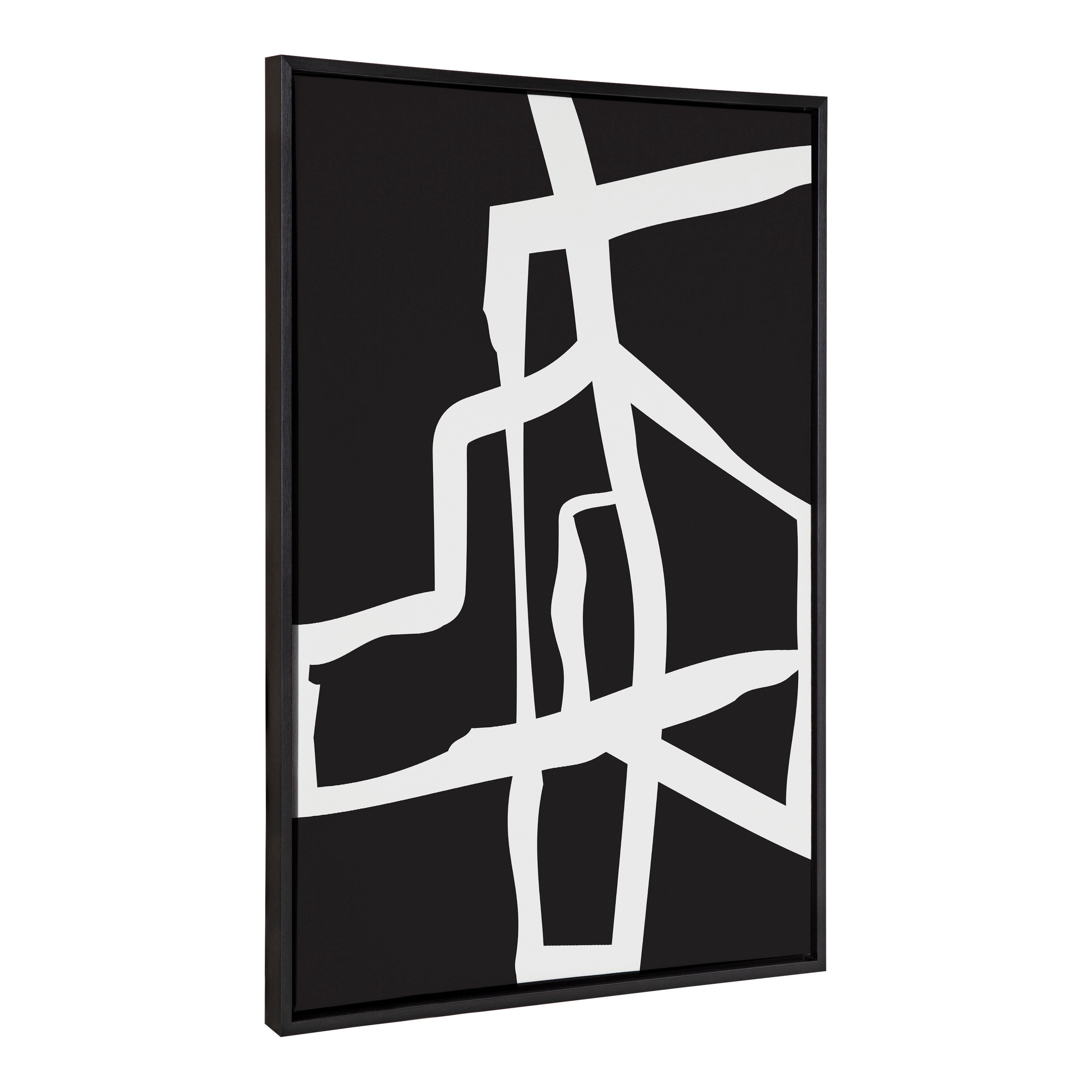 Sylvie Bold Sophisticated Abstract White Stroke Framed Canvas by kateandlaurel - main product image for Resin Society