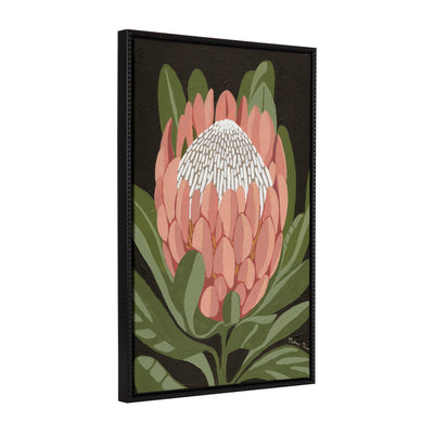 Sylvie Beaded Protea Noire framed canvas art by Mackenzie Nelson showing a bold floral design and vintage beaded black frame