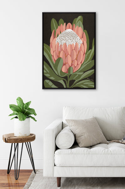 Sylvie Beaded Protea Noire Framed Canvas by Mackenzie Nelson