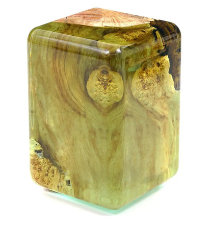 Handcrafted Resin Cube Side Table with epoxy wood finish in modern living room