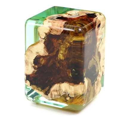 Handcrafted Resin Cube Side Table with epoxy wood finish in modern living room