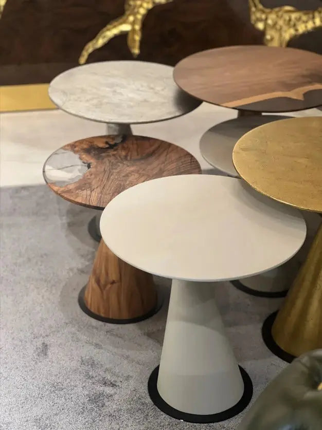 Mushroom Side and End Table made of Walnut wood and clear epoxy resin with sculptural cone-shaped base