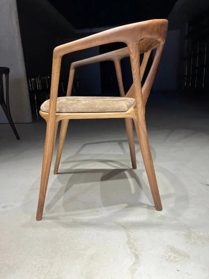 Luxury premium solid walnut chair in Italian style with natural wood finish