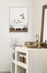 Sylvie Penguins Playing in Rustic Bath Framed Canvas by kateandlaurel - product image 4 for Resin Society