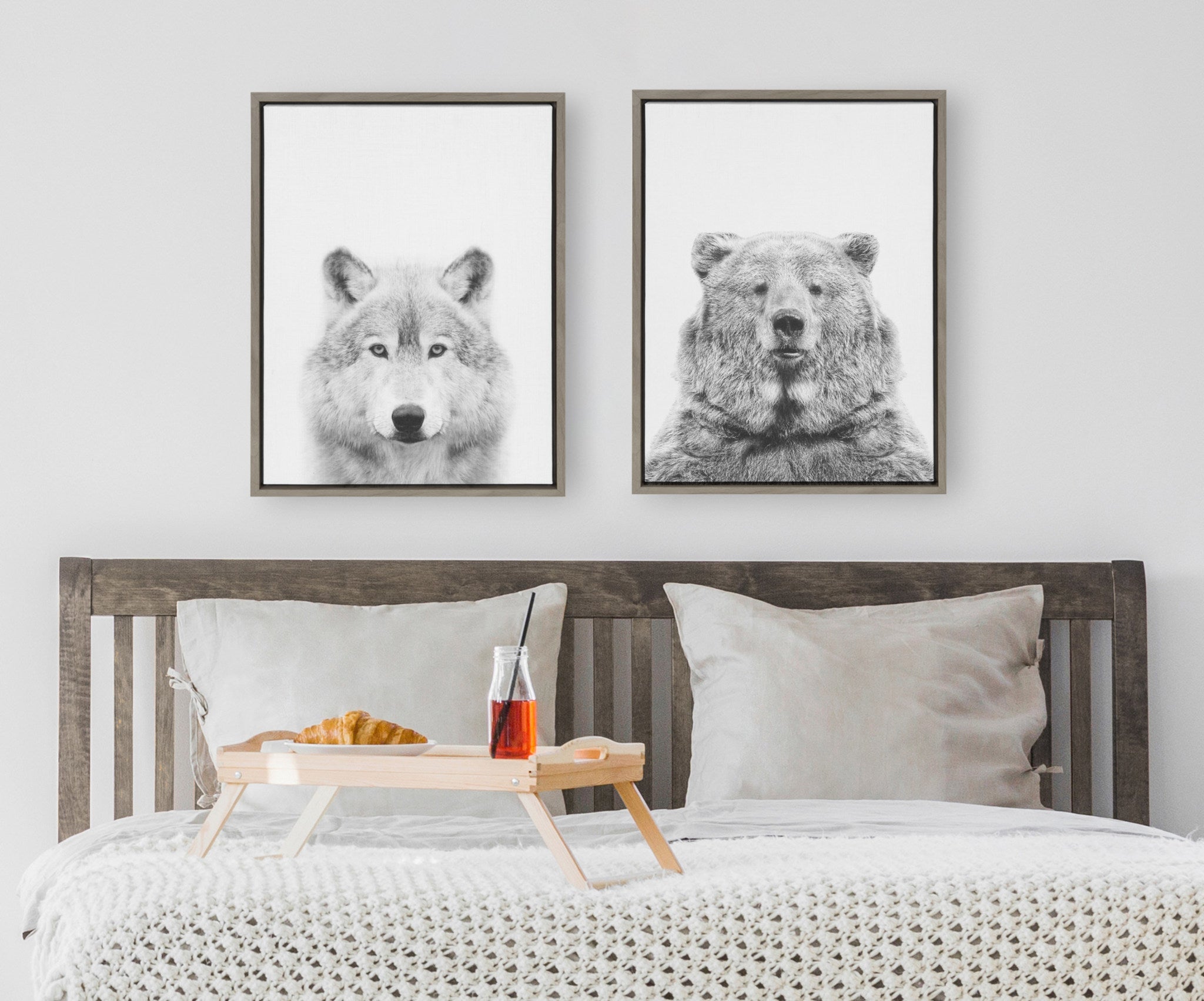 Sylvie Wolf and Bear European Framed Canvas Art Set by Simon Te of Tai Prints
