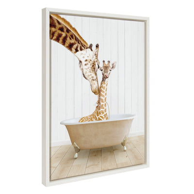Sylvie Mother and Baby Giraffe Farmhouse Bath Framed Canvas by kateandlaurel - product image 7 for Resin Society