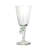 Clear glass wine glass with a stem featuring a detailed elephant figure as part of the stem design.