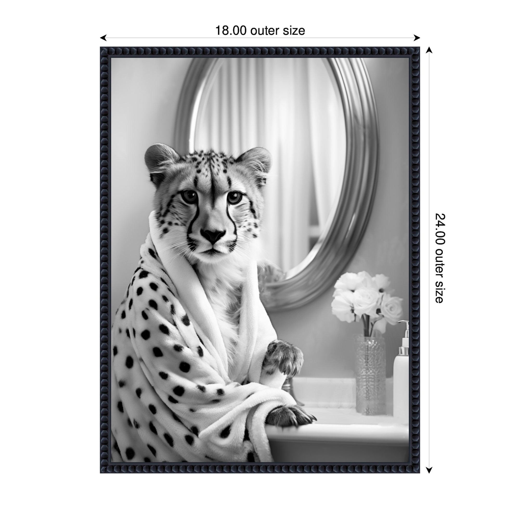Sylvie Cheetah Glam Bathroom Towel Robe Black and White Framed Canvas