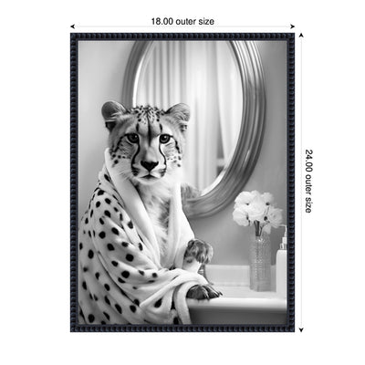 Sylvie Cheetah Glam Bathroom Towel Robe Black and White Framed Canvas