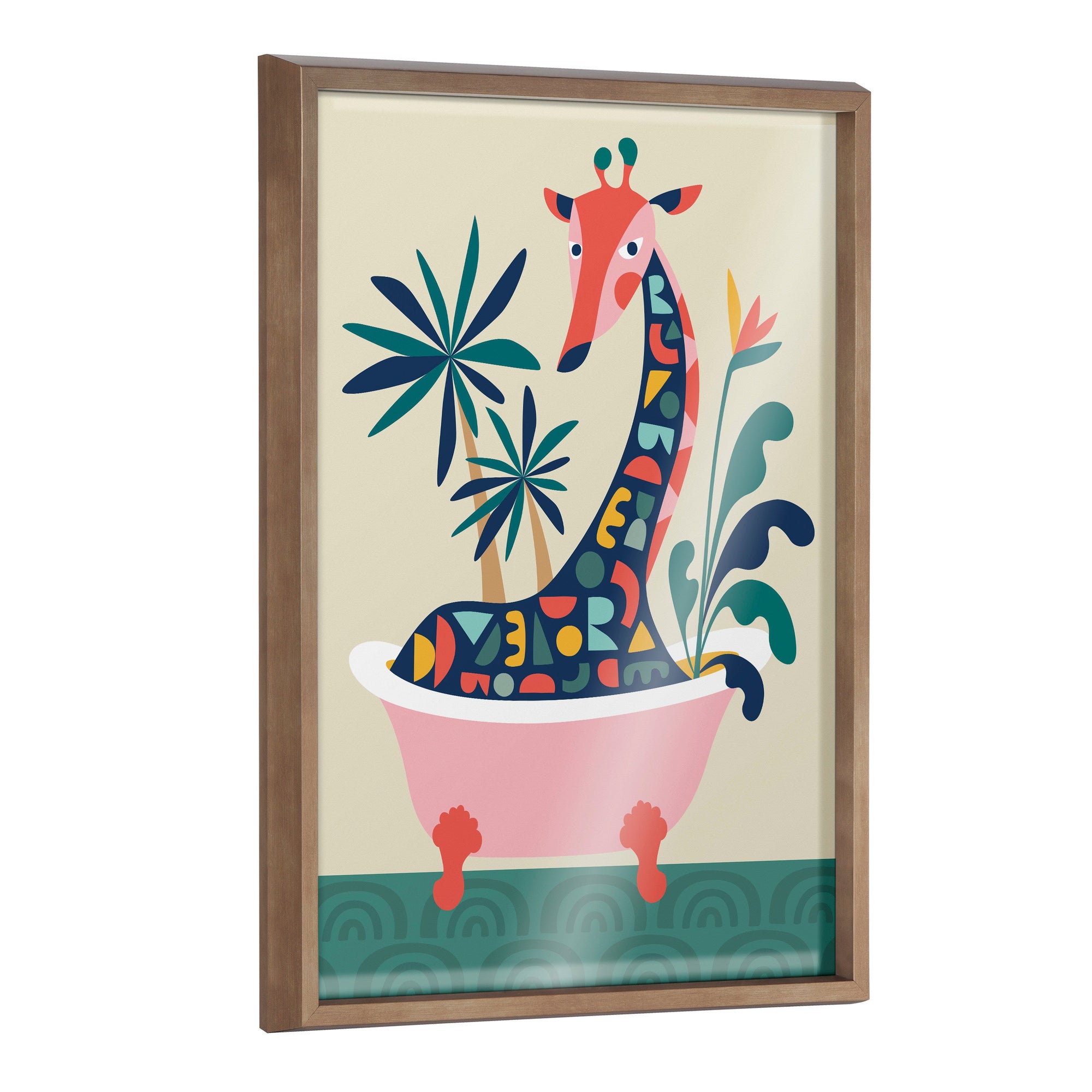 Blake Mid Century Modern Giraffe in Bathtub Framed Printed Glass by kateandlaurel - main product image for Resin Society