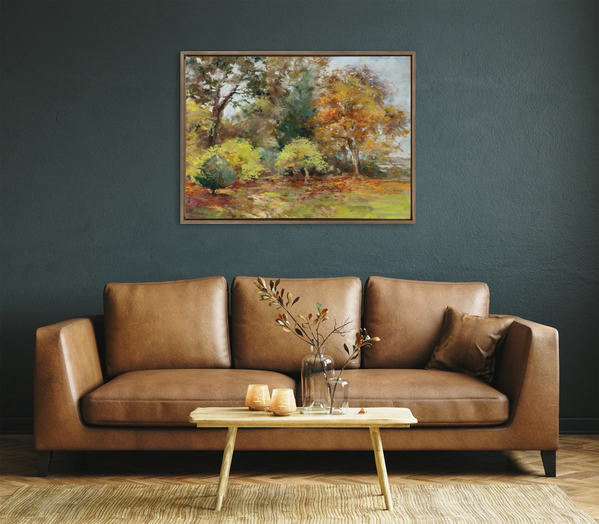 Sylvie Forest Walking as the Leaves Fall Framed Canvas by Nel Whatmore
