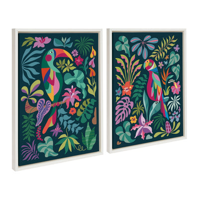 Sylvie Tropical Parrot and Tropical Toucan Framed Canvas Art Set by Rachel Lee