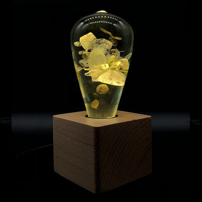 EP Light White Hydrangea handcrafted resin LED bulb with wooden base options