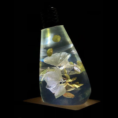EP Light White Hydrangea handcrafted resin LED bulb with wooden base options